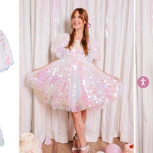 Ivy City Co White Fit and Flare Puff Sleeve Dress